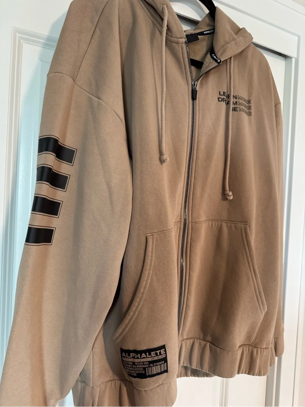 Alphalete Men's Tan Full-Zip Hooded Jacket with Black Accent Stripes